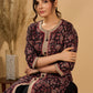 Noir Flora Mul Cotton Kurta with Contrasting Ajrakh Details
