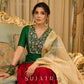 A traditional look featuring a red Cotton silk lehenga with a green Cotton silk choli with brocade yoke  - Contrast dupatta optional