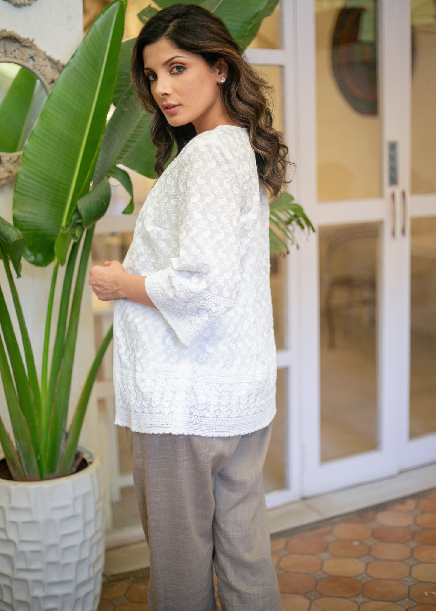 Classy White Cotton Embroidered Jacket with White Inner