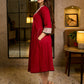 Modern Maroon A-Line Cotton Dress with Tribal Hand Block Printed Neckline & Cuffs