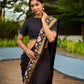 Vibrant Black Georgette Saree with Golden Zari Border & Kalamkari Floral Print Pallu & Border