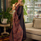 Regal Rust-Brown Chanderi Kalamkari Floral Chanderi Saree with Contrast Black Pallu