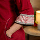Modern Maroon A-Line Cotton Dress with Tribal Hand Block Printed Neckline & Cuffs