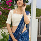 Indigo block-printed elegance on Linen saree, with breezy charm and heritage soul