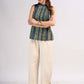 Indigo Halter Neck Cotton Designer Top with Ethnic Stripe Pattern & Mustard Accents