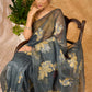 Distinctive Grey Kota Organza Saree With Embroidered Motifs All Over