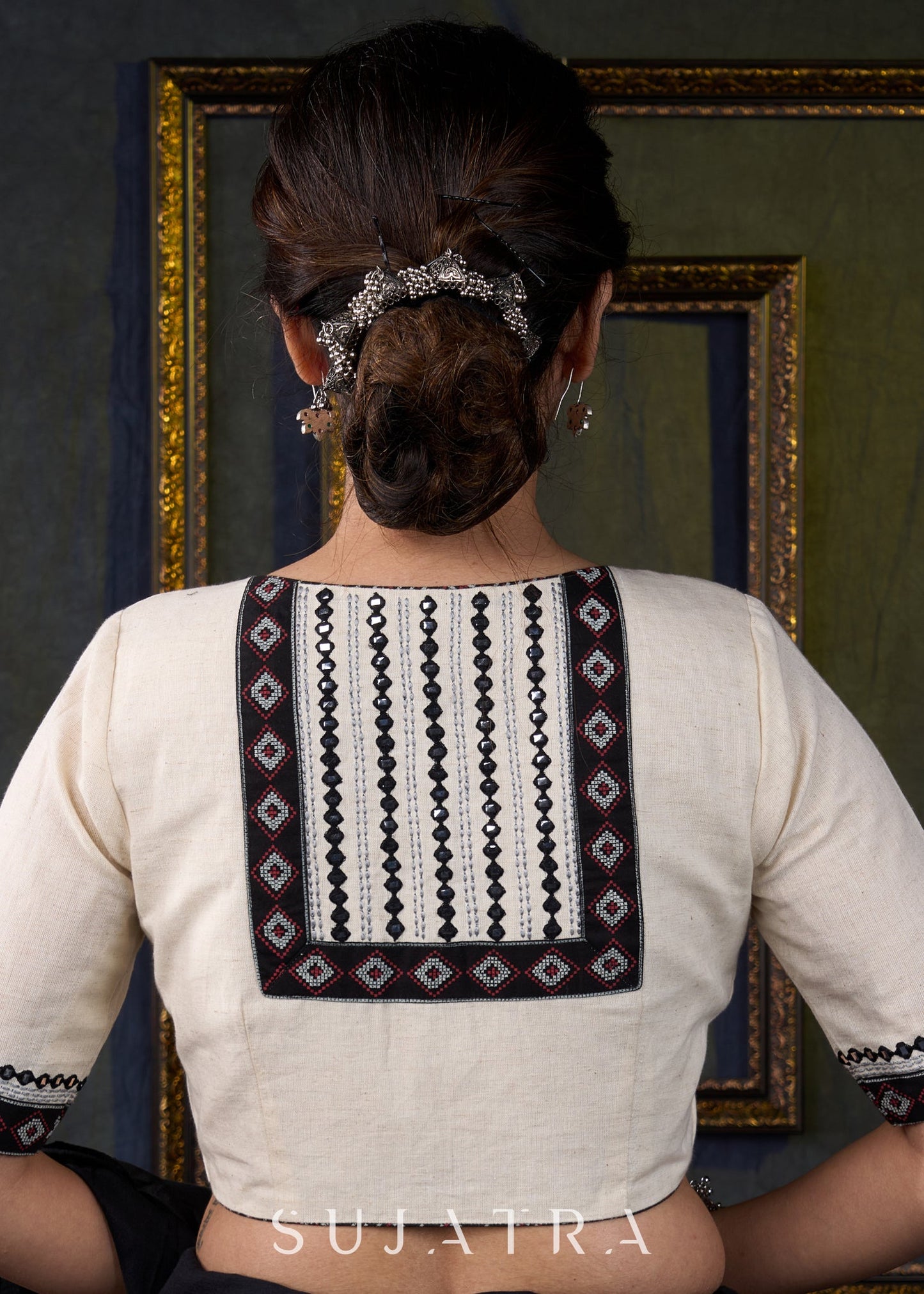 Exclusive Embroidered off White Cotton Blouse