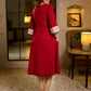 Modern Maroon A-Line Cotton Dress with Tribal Hand Block Printed Neckline & Cuffs