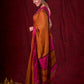 Autumn Rust Mul Cotton Saree with Pink Striped Border, Delicate Black Detailing & Tassel Highlights