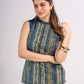 Indigo Halter Neck Cotton Designer Top with Ethnic Stripe Pattern & Mustard Accents