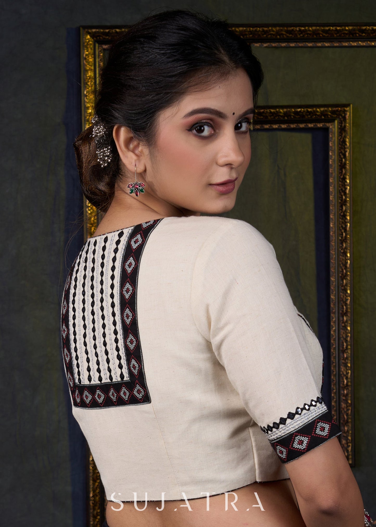 Exclusive Embroidered off White Cotton Blouse
