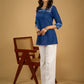 Classic indigo cotton patchwork top with  subtle pearl highlights