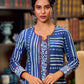 Charming Indigo Floral A Line Dress Adorned with Tassels - Jacket Optional