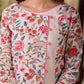 Soft White Mul Cotton Floral Hand Block Print Overlapping Straight Kurta with Pleated Scallop Lace Sleeve