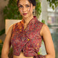 Regal Rust-Brown Chanderi Kalamkari Floral Chanderi Saree with Contrast Black Pallu
