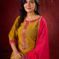 Vibrant Mustard Cotton-Silk Kurta with Pink Highlights & Subtle Gota Patti Work