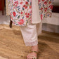 Soft White Mul Cotton Floral Hand Block Print Overlapping Straight Kurta with Pleated Scallop Lace Sleeve