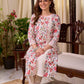 Soft White Mul Cotton Floral Hand Block Print Overlapping Straight Kurta with Pleated Scallop Lace Sleeve