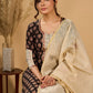 (3 piece Set) Artisan Noir Kurta Set with Intricate Appliqué & Kantha Work Silk Dupatta