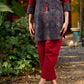 Blue Ajrakh short kurta with a handcrafted maroon patch.