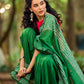 Refined Green Cotton Saree with Hand Block Printed Slogan Border & Contrasting Pink Accents
