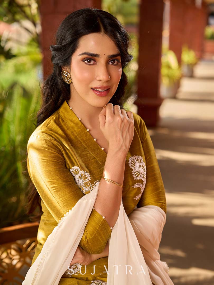 Timeless Mustard Cotton Silk Kurta with Graceful Chikankari Hand Embroidery