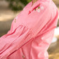 Blushing Pink Cotton Slub Collared Top with Hand Embroidered Florals & Elegant Gathered Dolman Sleeves