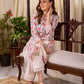 Soft White Mul Cotton Floral Hand Block Print Overlapping Straight Kurta with Pleated Scallop Lace Sleeve