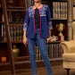 Bohemian Indigo Cotton Jacket Adorned With Pleats, Vibrant Mirror Lace And Pink Accents