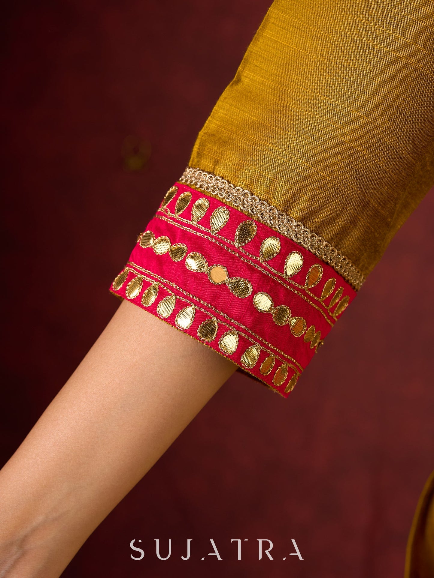 Vibrant Mustard Cotton-Silk Kurta with Pink Highlights & Subtle Gota Patti Work