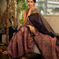 Regal Rust-Brown Chanderi Kalamkari Floral Chanderi Saree with Contrast Black Pallu