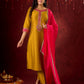 Vibrant Mustard Cotton-Silk Kurta with Pink Highlights & Subtle Gota Patti Work