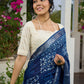 Indigo block-printed elegance on Linen saree, with breezy charm and heritage soul