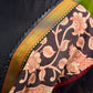Vibrant Black Georgette Saree with Golden Zari Border & Kalamkari Floral Print Pallu & Border