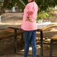 Blushing Pink Cotton Slub Collared Top with Hand Embroidered Florals & Elegant Gathered Dolman Sleeves