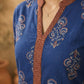 Navy Blue Ajrakh Printed Cotton Kurta with Floral Motifs and Contrast Collar