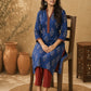 Navy Blue Ajrakh Printed Cotton Kurta with Floral Motifs and Contrast Collar