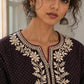 Timeless Black Ajrakh Polka Dot Cotton Kurta with Embroidered Floral Neckline