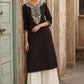 Timeless Black Ajrakh Polka Dot Cotton Kurta with Embroidered Floral Neckline