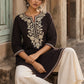 Timeless Black Ajrakh Polka Dot Cotton Kurta with Embroidered Floral Neckline
