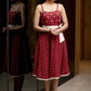 Red checks strapy handloom cotton dress with foral emboidery on yoke