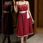 Red checks strapy handloom cotton dress with foral emboidery on yoke