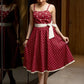 Red checks strapy handloom cotton dress with foral emboidery on yoke