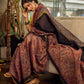 Regal Rust-Brown Chanderi Kalamkari Floral Chanderi Saree with Contrast Black Pallu
