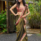 Regal olive tissue saree enhanced by intricate Banarasi brocade border