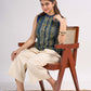 Indigo Halter Neck Cotton Designer Top with Ethnic Stripe Pattern & Mustard Accents