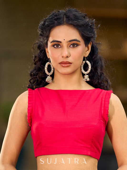 Deep Pink Cotton Silk Sleeveless Blouse