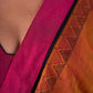 Autumn Rust Mul Cotton Saree with Pink Striped Border, Delicate Black Detailing & Tassel Highlights