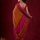 Autumn Rust Mul Cotton Saree with Pink Striped Border, Delicate Black Detailing & Tassel Highlights