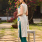 Minimal Off-White Cotton Kurta featuring Teal Hand Block Elephant Motifs